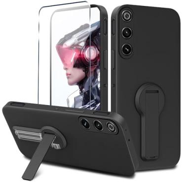 Imagem de Capa protetora de silicone TPU compatível com ZTE Nubia Red Magic 10 Air com protetor de tela de vidro temperado, rotação de 360° - preta