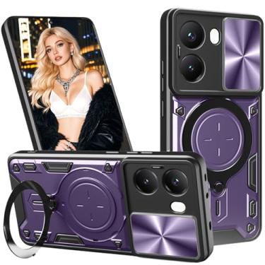 Imagem de Fofvccv Capa protetora para Xiaomi Poco X7 Pro Armour com capa deslizante para lente da câmera, capa protetora à prova de choque militar com suporte magnético giratório para Xiaomi Poco X7 Pro/Redmi