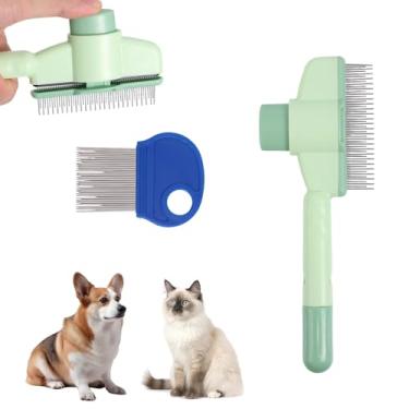 Imagem de lasuroa 2 peças Pente Remoção de Pelos, Autolimpante Escova para Tosquia de Animais Estimação com Botão Libertação Aço Inoxidável Pente Pulgas para Cães e Gatos Ideal Queda Pelo Nós e Pelos Soltos
