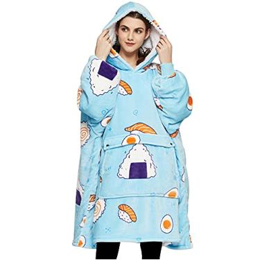Imagem de Cobertor vestível com capuz para adultos de lã de ovelha, todos os padrões, cobertor de moletom grande com bolso
