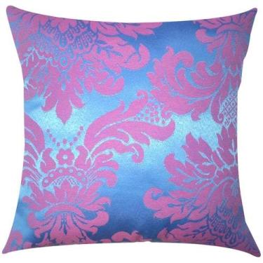 Imagem de Capa de Almofada Jacquard Azul com Rosa 43x43cm - Sua Casa Decor
