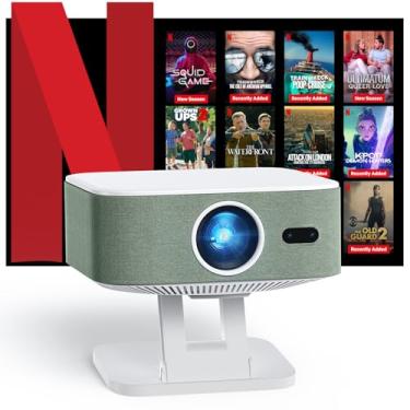 Imagem de NICPOW Projetor Com Licença Netflix E Wi-Fi Bluetooth: Compatível Filmes Netflix/Prime Video/Youtube/Aplicativos Integrados, Foco Automático Keystone Smart Para Ambientes Internos/Externos, Ecológic