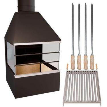 Imagem de Churrasqueira de Parede E62V - com vidros laterais e Grelha Argentina 