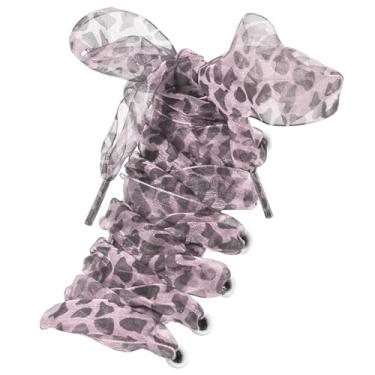 Imagem de UamGlsob Cadarços com estampa de leopardo de 4 cm de largura para treinadores, acabamento de cadarços planos de chiffon de cetim colorido para tênis, decoração de sapatos modernos, Rosa, 54Inch/140cm