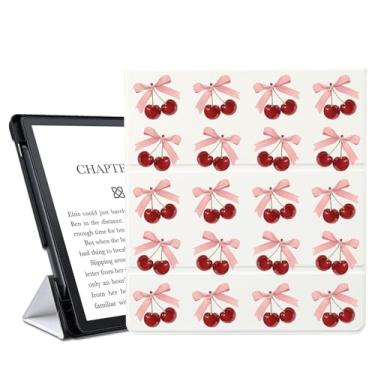 Imagem de AdorableWhimsy Capa com estampa Bow Cherry para Kindle Scribe de 10,2 polegadas, versão 2024/2022, couro PU, fina, vários ângulos, suporte inteligente, com função despertar/hibernar automática para