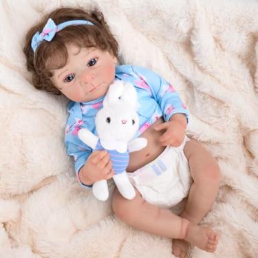 Imagem de Bebê Reborn Boneca Silicone Menina Olhos Azuis Realista Pintado 48cm