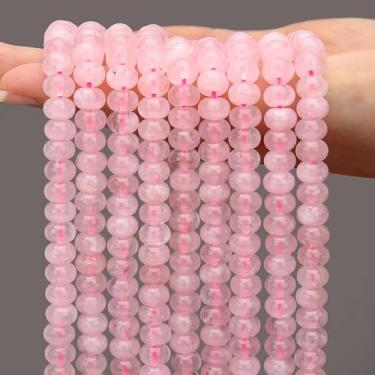 Imagem de AUREHEN 2 fios (150 peças) contas Rondelle de quartzo rosa natural, 5 * 8 mm pedras preciosas espaçadoras soltas contas de disco de ábaco para pulseira faça você mesmo, colar, brincos, fabricação de