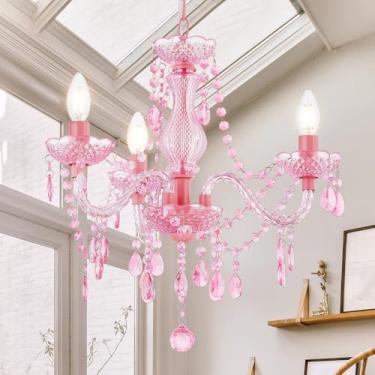 Imagem de Luvkczc Lustre de cristal, lustre de cristal K9 moderno de 3 luzes para sala de jantar, luminária de teto pendente para quarto, sala de estar, sala de jantar, entrada de cristal rosa