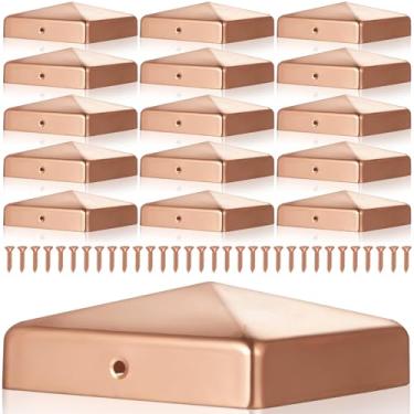 Imagem de Tandefio 16 peças 4x4'' (real 3,5x3,5'') Tampas de poste de cobre sólido tampas de decks de pirâmide com parafuso para metal madeira cedro cerca deck corredores caixa de correio tampa final
