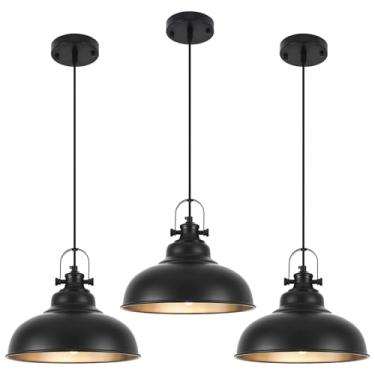 Imagem de GUIHUALOVE Luzes pendentes pretas ilha de cozinha, luminária pendente de cúpula de 28 cm, luminária pendente de fazenda para ilha de cozinha, sala de jantar, sala de estar (pacote com 3)