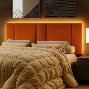 Imagem de Cabeceira Painel Cama Box Queen Size Siri 160cm com LED Bouclé Terracota - Desk Design