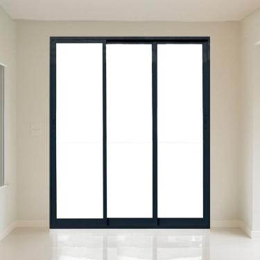 Imagem de Porta Correr 3 Folhas Vidro 200cm X 215cm Vidro Temperado 6cm Fábrica do Alumínio Preto