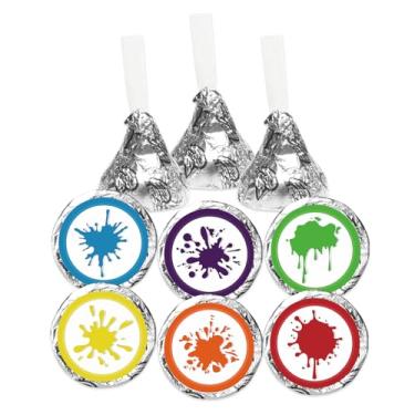 Imagem de Adesivos de beijos de respingos de tinta - lembrancinhas de adesivos redondos de festa de geleca de arte - Tema de pintura para arte etiquetas de festa de aniversário para doces de chocolate - 150