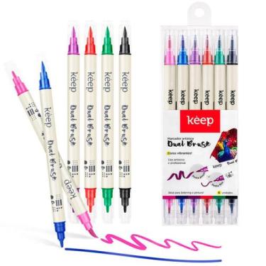 Imagem de Caneta Marcador Dual Brush 5 Cores Ponta Pincel Lettering E Ponta Dura