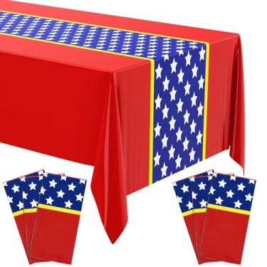 Imagem de Fanfanwin 6 peças de toalha de mesa de plástico herói tema herói suprimentos de festa vermelho e azul capas de mesa descartáveis decoração de aniversário 108 x 137 centímetros
