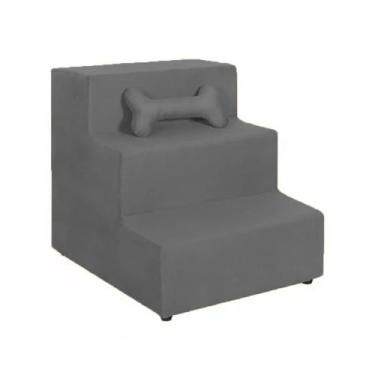 Imagem de Escada Pet Escadinha P Cachorro Gato Rampa Suede Veludo Cinza - Bemove