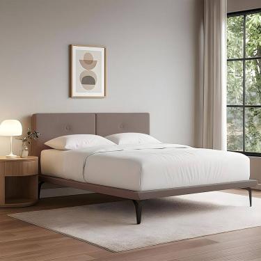 Imagem de Estrutura Queen para Cama Japonesa Ninho Eiffel com Cabeceira Almofada Linho Marrom