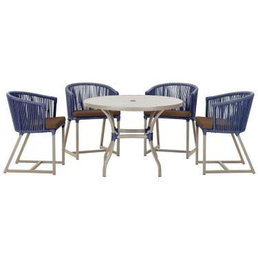 Imagem de Mesa Com 4 Cadeiras E Noronha Estofado 9 Trama autêntico Azul