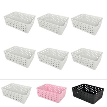 Imagem de Cesto Organizador Kit 6 Pcs Para Lavanderia, Cozinha, Quarto, Banheiro, Sala, Escritório, Resistente (Branco)