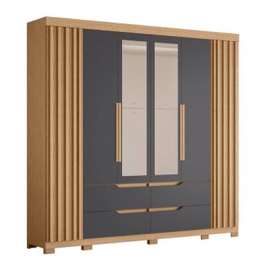 Imagem de Guarda Roupa Casal 240cm Com Espelho Doble Freijó/titanium - Albatroz