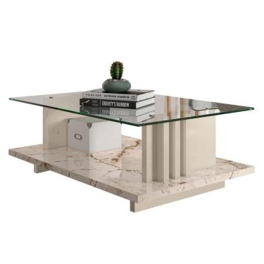 Imagem de Mesa De Centro Para Sala Frizz Tampo Vidro Calacata Off White Madetec