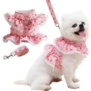 Imagem de Peitoral para cães pequenos gatos, arnês para filhotes sem puxar com conjunto de coleira, roupas florais fofas para meninas, malha respirável para caminhadas ao ar livre para animais de estimação Chihuahua Yorkie Teddy (rosa, médio)