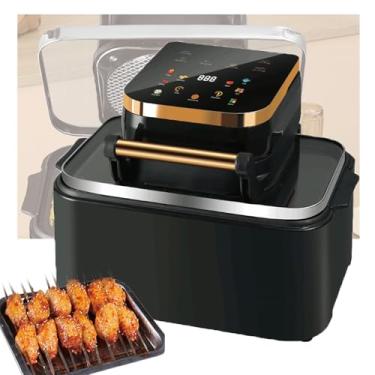 Imagem de Fritadeira a ar com painel de controle digital, janela visível, ampla faixa de temperatura de 70-200 °C, tempo preciso de 1 a 60 minutos, ciclo de cozimento de 360 °