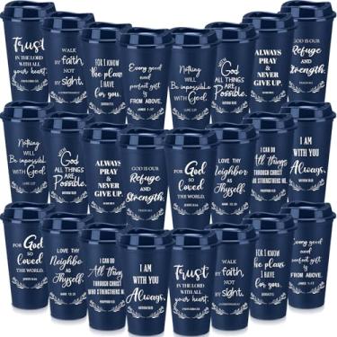 Imagem de Skylety Pacote com 48 Presentes Cristãos 473 ml Copos de Café de Plástico com Tampas Versículo da Bíblia Copos de Viagem Presentes de Igreja Religiosa para Homens Mulheres Igreja Escola Dominical