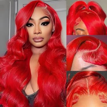 Imagem de mululi Peruca Ruiva De 22" Pré-Depilada, Cabelo Humano, Densidade 200%, Renda Colorida Com Ondas Frontais Para Mulheres