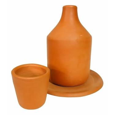 Imagem de Artesanatos Mineiros Kit Moringa de Barro, 500ml, Com Copo 200ml e Prato, Artesanal, Terracota