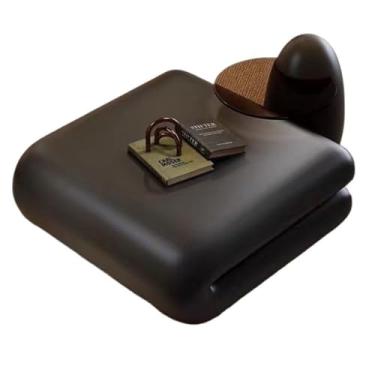 Imagem de Mesa de chá minimalista criativa mesa de centro de vidro design luxuoso, conjunto de mesa em forma de livro para salas de estar modernas mesa de chão (preta, 80 cm)