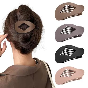Imagem de Grampos de cabelo redondos planos, grampos ovais para cabelo grosso médio e fino, 4 presilhas antiderrapantes de fixação forte, acessórios de bico de pato para mulheres e meninas, cor neutra sólida