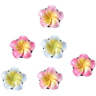 Imagem de 6 peças multicoloridas pentapetal flor acessórios para carro para mulheres, flores de praia clipes de ventilação de ar condicionado decoração de saída de carros decoração de interiores charme