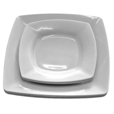 Imagem de Kit 12 Pratos Quadrados Jogo Pratos Refeicao E Sobremesa Conjunto Pratos Moderno