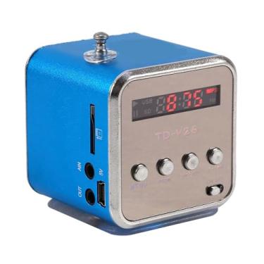 Imagem de Mini alto-falante portátil Eboxer reprodutor de música rádio FM suporte de alto-falante estéreo cartão TF e disco U, design curto, mini alto-falante perfeito para o quarto bicicleta carro para telefone/tablet/computador (azul)