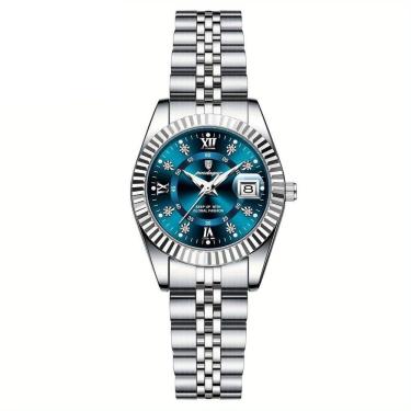 Imagem de Relógio Feminino Elegante Com Strass Em Aço Inoxidável De Quartzo Casual Azul Prateado