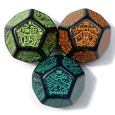 Imagem de Weather, Severe Weather & Geography Generator Dice Set | 3 Jumbo D12s for D&D, Pathfinder & TTRPGs | Hand-Illustrated | Worldbuilding & Encounter Inspiration for Game Masters (Sparkly)