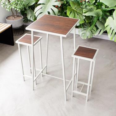 Imagem de Conjunto Mesa Alta Bar Bistrô 2 Bancos Imbuia Botequim Industrial Whit