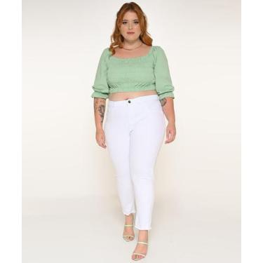 Imagem de Calça Feminina Sarja Cigarrete Plus Branco - Razon Jeans, 46, Branco