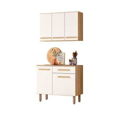 Imagem de Combo Melinda Para Cozinha Armário Aéreo Com Balcão - Nicioli, Freijo/