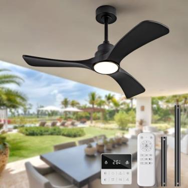 Imagem de OMYU Ventilador de teto preto com luz, ventilador de teto de madeira maciça de 42 polegadas, controle remoto, interruptor de parede, regulável, motor CC silencioso reversível, sem memória