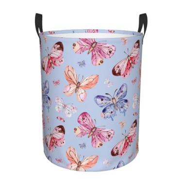 Imagem de Cesta de roupa suja de coração rosa, cesto de roupa suja para quarto, banheiro, faculdade, dormitório, berçário, organizador de brinquedos, cesta de armazenamento redonda para presentes (borboleta)