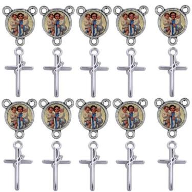 Imagem de Crucifixo + Entremeio Santa Gianna 40 Peças para terço - Tudo Em Metal