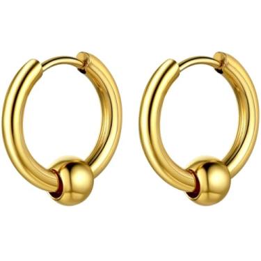 Imagem de ChainsHouse Brincos de pino para homens e mulheres, aço inoxidável 316L/ouro 18k/metal preto, punk hipoalergênico, brincos de argola cirúrgicos de pressão masculinos joias piercing