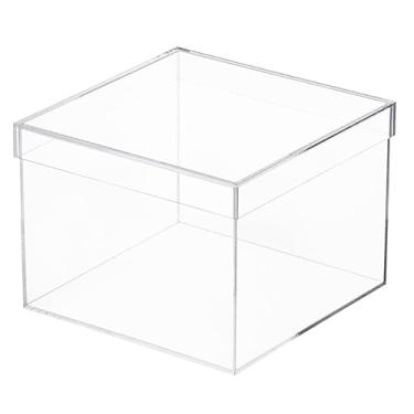 Imagem de Umoonfine Caixas de acrílico quadradas transparentes, recipientes de cubo de acrílico com tampa, caixas de armazenamento de plástico 20 x 20 x 12 cm para doces, biscoitos, moedas, chá, cosméticos