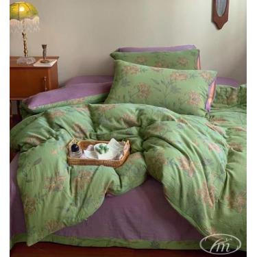 Imagem de Conjunto de capa de edredon VM VOUGEMARKET Green Flower Twin Size
