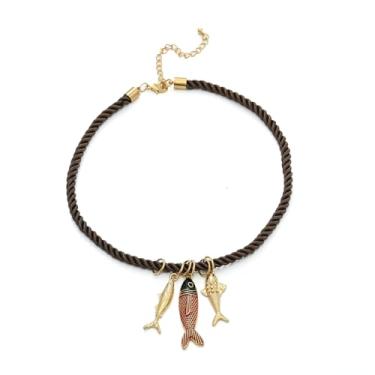 Imagem de HWJQ Colar com pingente de truta, para mulheres, homens, delicados, pequenos, grandes, peixes, sardinha, salmão, três peixes, boêmio, verão, praia, férias, Middle, Zinco, Sem Pedra Preciosa