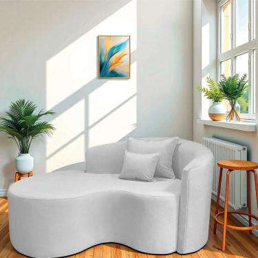 Imagem de Recamier Curvo Orgânico 150cm 2 Lugares Lado Esquerdo para Sala de Estar Bouclé Londres Branco