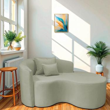 Imagem de Recamier Curvo Orgânico 150cm 2 Lugares Lado Direito para Sala de Estar Bouclé Londres Verde Oliva