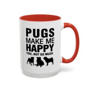 Imagem de Caneca Pugs Make Me Happy - Presente engraçado para amantes de cães, xícara de café com destaque - Ideia de presente de aniversário e Natal (vermelho, 425 g)